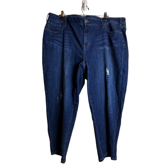 Lane Bryant NWT Girlfriend Jeans Studded Pocket Distressed Dark Wash Size 22 - Picture 15 of 15